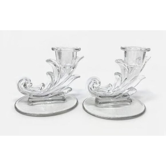 Clear Glass Candle Holders With Etched Design - Picture 1 of 10